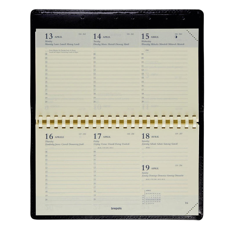 Load image into Gallery viewer, Zakagenda omniplan genova chamois brepols 6t 16x9cm spiraal liggend 7d 2p zwart