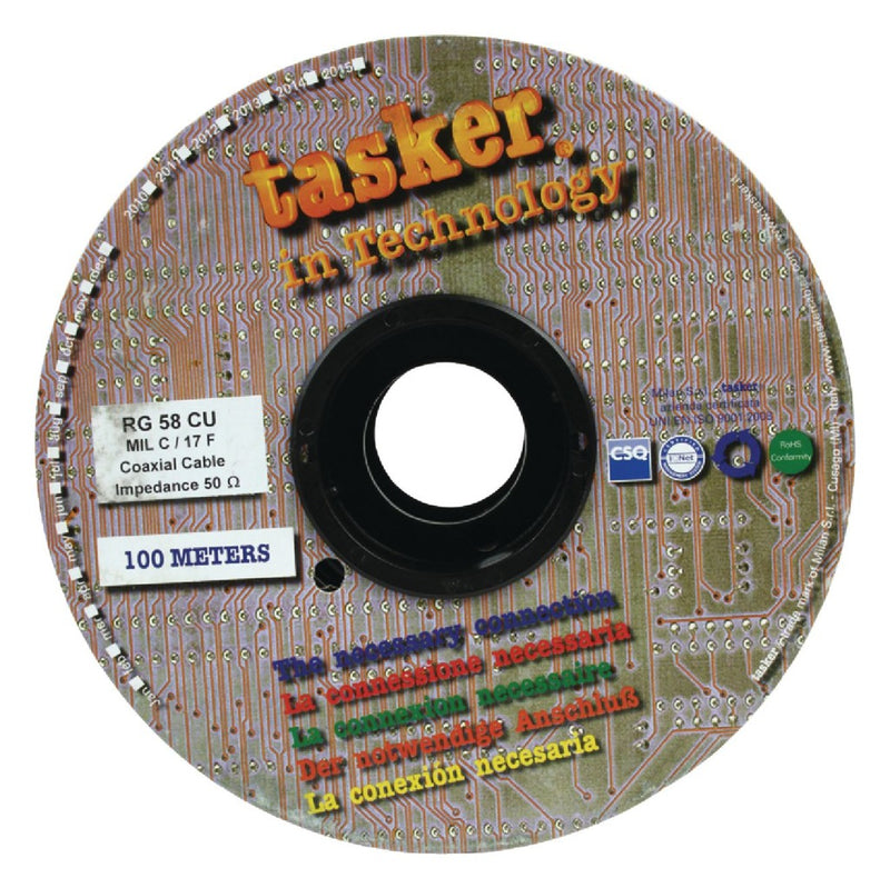 Load image into Gallery viewer, Tasker tasr-rg58cu coaxkabel op haspel rg58 5.0 mm 100 m zwart