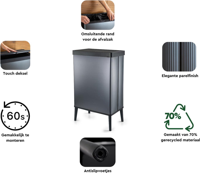 Afbeelding laden in galerijviewer, Curver verto high afvalbak 54l pearl gray