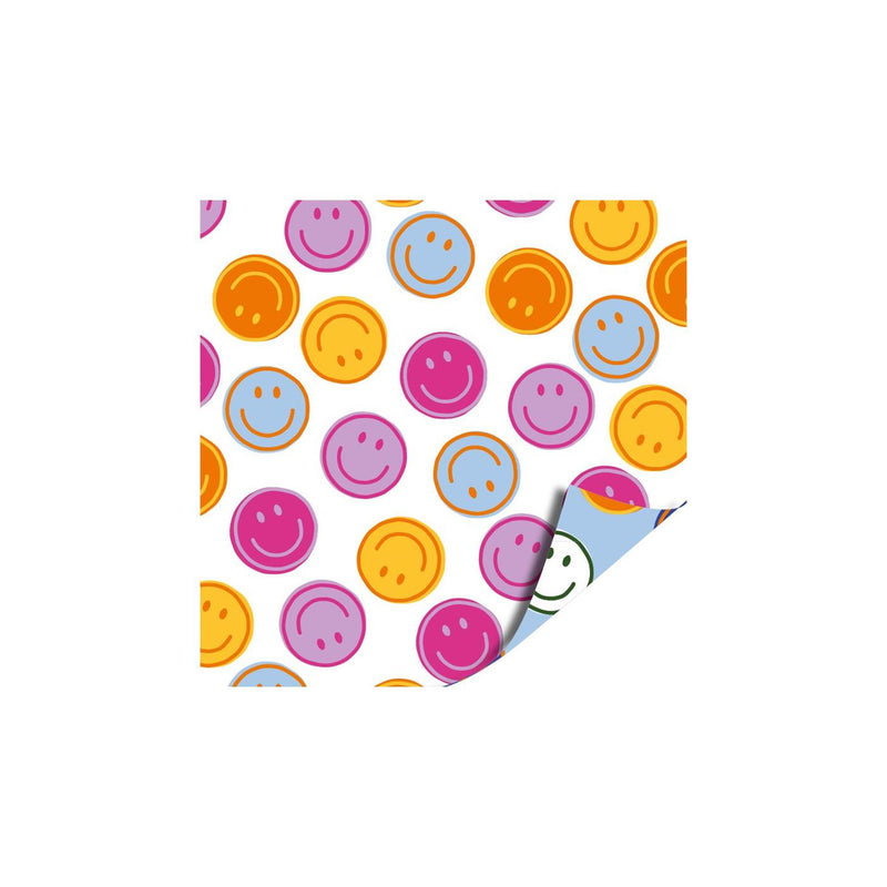 ギャラリービューアに画像をロードする, Kassaplan coated cadeaupapier dubbelzijdig 50cm 100m smileys blauw roze
