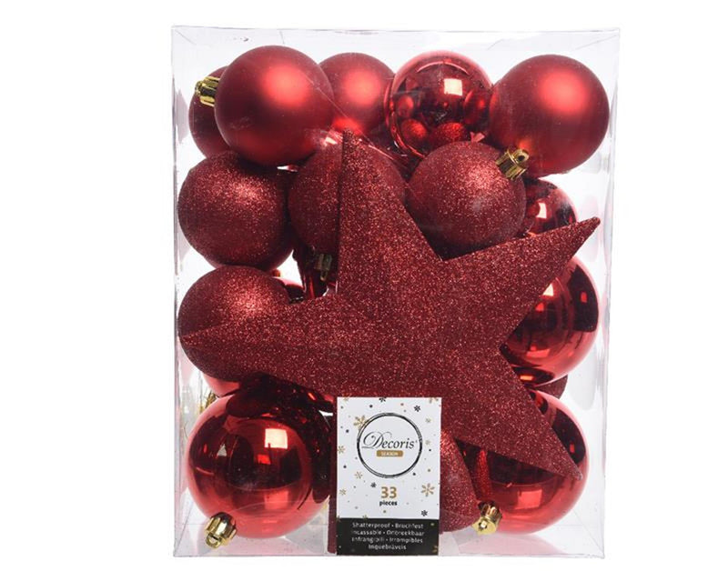 Load image into Gallery viewer, Decoris kerstballenset kunststof kerstrood 32 st