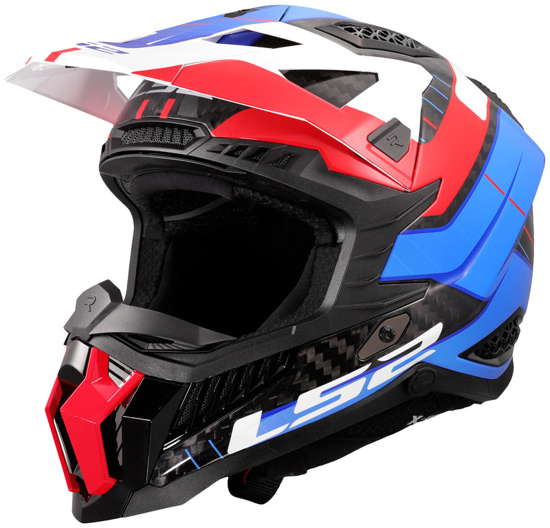 Load image into Gallery viewer, Ls2 crosshelm mx703 x-force galuo , ademend en hypoallergeen. helmet x-force galuo white red blue gr. m