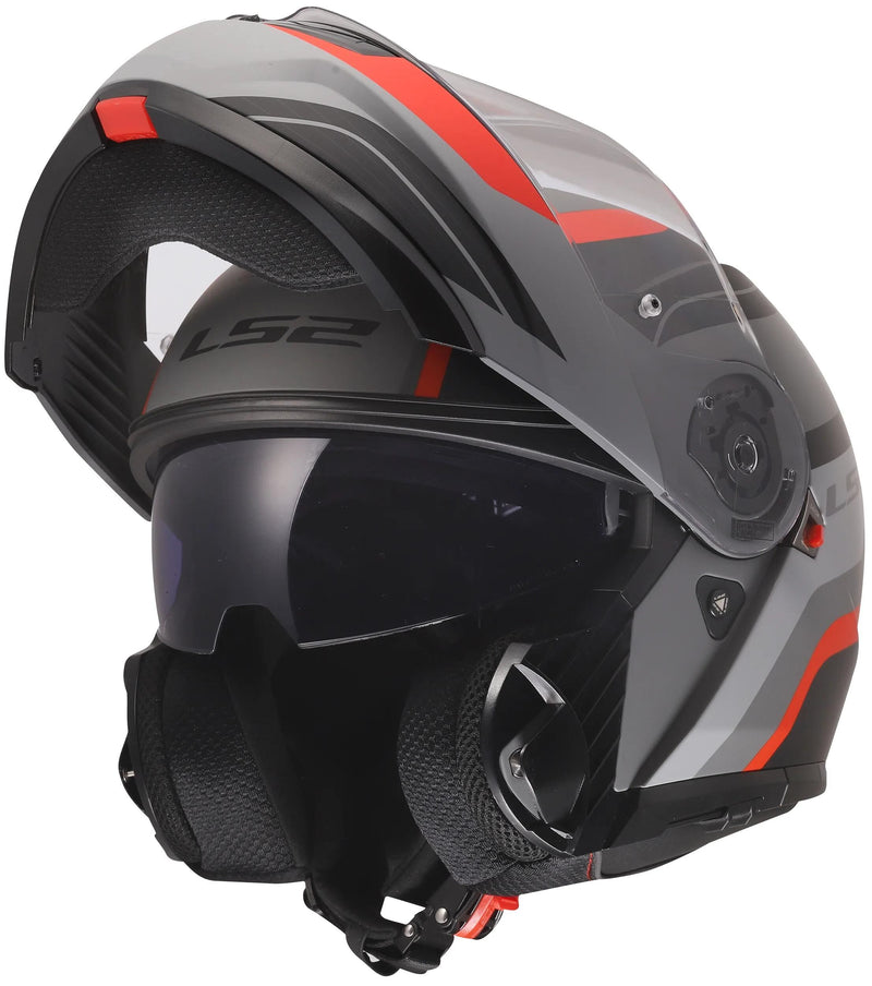 Load image into Gallery viewer, Ls2 klapphelm ff908 strobe ii monza helmets ff908 strobe monza black grey red xl