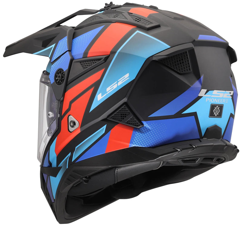 Load image into Gallery viewer, Ls2 endurohelm mx702 pioneer ii block helmet mx702 pioneer block matt black red blue