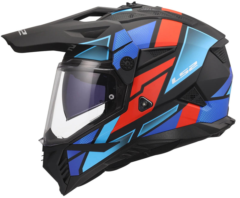 Load image into Gallery viewer, Ls2 endurohelm mx702 pioneer ii block helmet mx702 pioneer block matt black red blue
