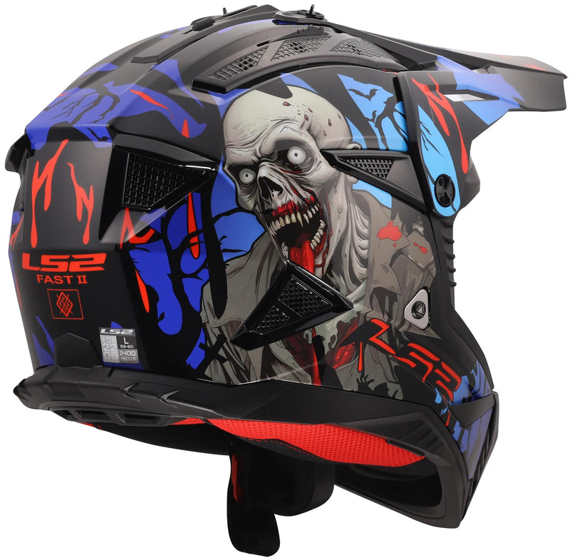 Chargez l'image dans la visionneuse de la galerie, Ls2 crosshelm mx708 fast ii zombie helmet mx708 fast ii zombie black red blue gr.