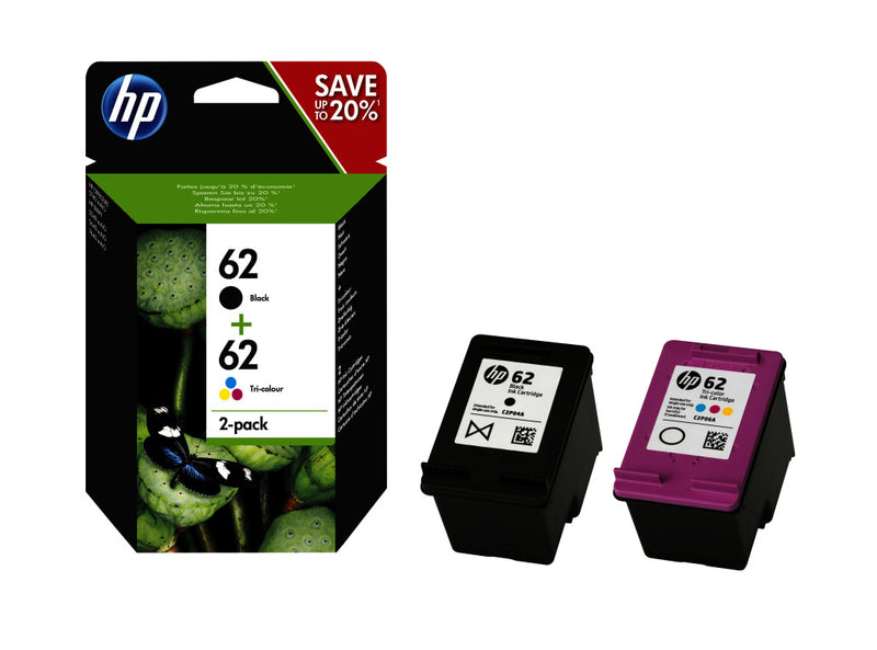 Load image into Gallery viewer, Hp inktcartridge n9j71ae nummer 62 2 stuks cyaan geel magenta zwart
