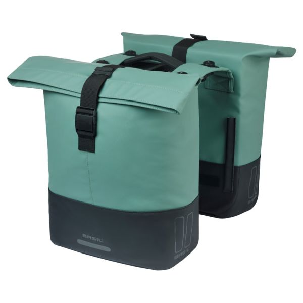 Load image into Gallery viewer, Basil b.v. dubbele fietstas cove mik 28-32l 14 x 29 x 36 cm - groen zwart