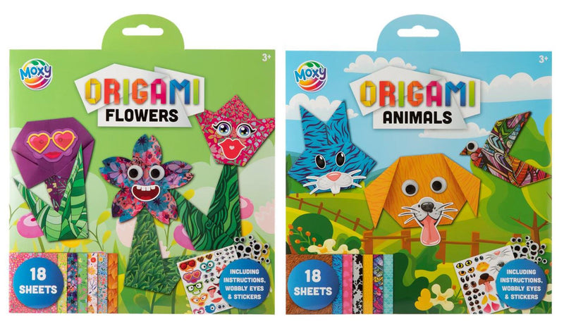 Afbeelding laden in galerijviewer, Moxy origami 19.5x19.5cm 18 velen 2 assorti bloemen dieren