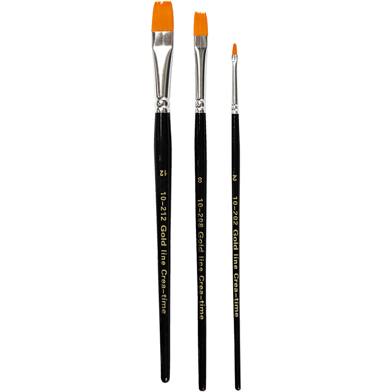 Load image into Gallery viewer, Creativ company gold line penselen, afm 2+8+12, l: 16,5-19 cm, b: 3-12 mm, plat, 3 stuk 1 doos