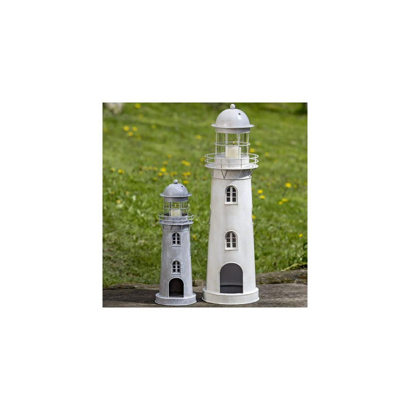 ギャラリービューアに画像をロードする, Boltze home lantaarn vuurtoren grijs-wit glas metaal set 2-delig h54-75cm