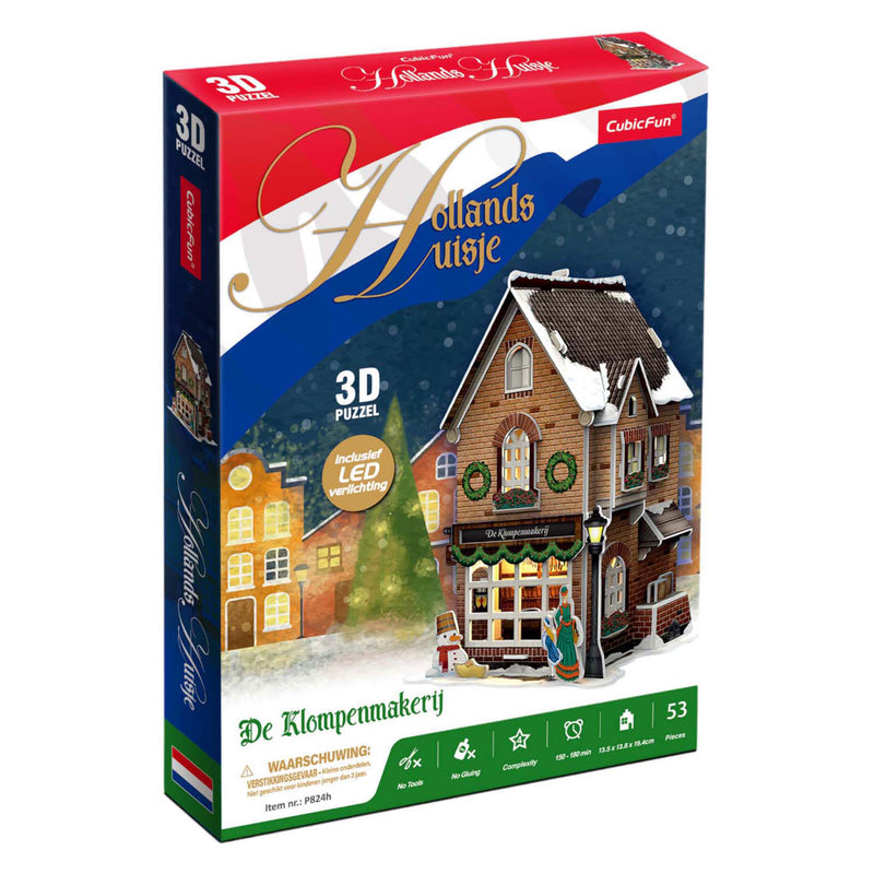 Afbeelding laden in galerijviewer, Cubic fun 3d puzzel klompenmakerij led verlichting kerstdorp speelgoed.