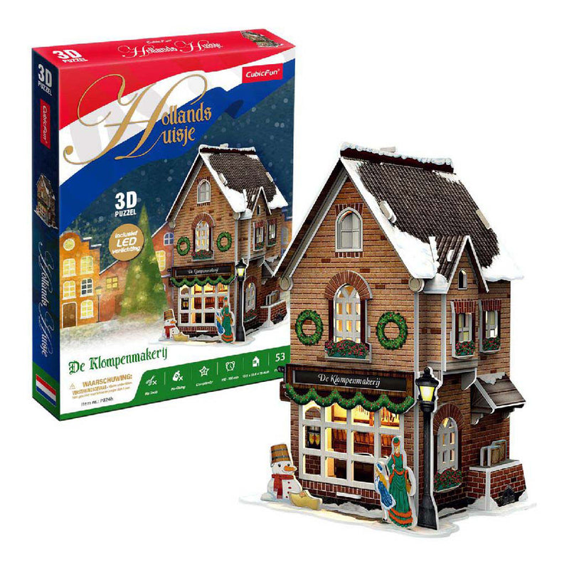Afbeelding laden in galerijviewer, Cubic fun 3d puzzel klompenmakerij led verlichting kerstdorp speelgoed.