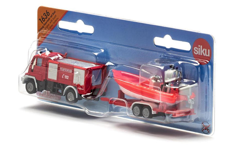 Afbeelding laden in galerijviewer, Siku 1636 unimog brandweer met boot 167x29x42mm