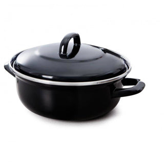 Afbeelding laden in galerijviewer, Bk fortalit emaille braadpan 36cm 7.5l – inductie braadpan – geëmailleerd staal – ovenbestendig tot 230 graden – geen antiaanbaklaag – met deksel – zwart blauw