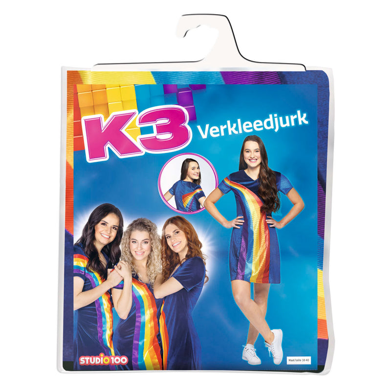 ギャラリービューアに画像をロードする, K3 verkleedkleding - jurkje volwassenen regenboog blauw - maat 38 40
