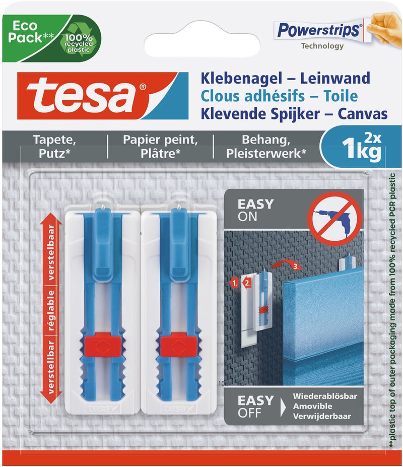 Afbeelding laden in galerijviewer, Tesa verstelbare spijker voor behang pleister - canvas spieraam - 1 kg spijker - verwijderbaar