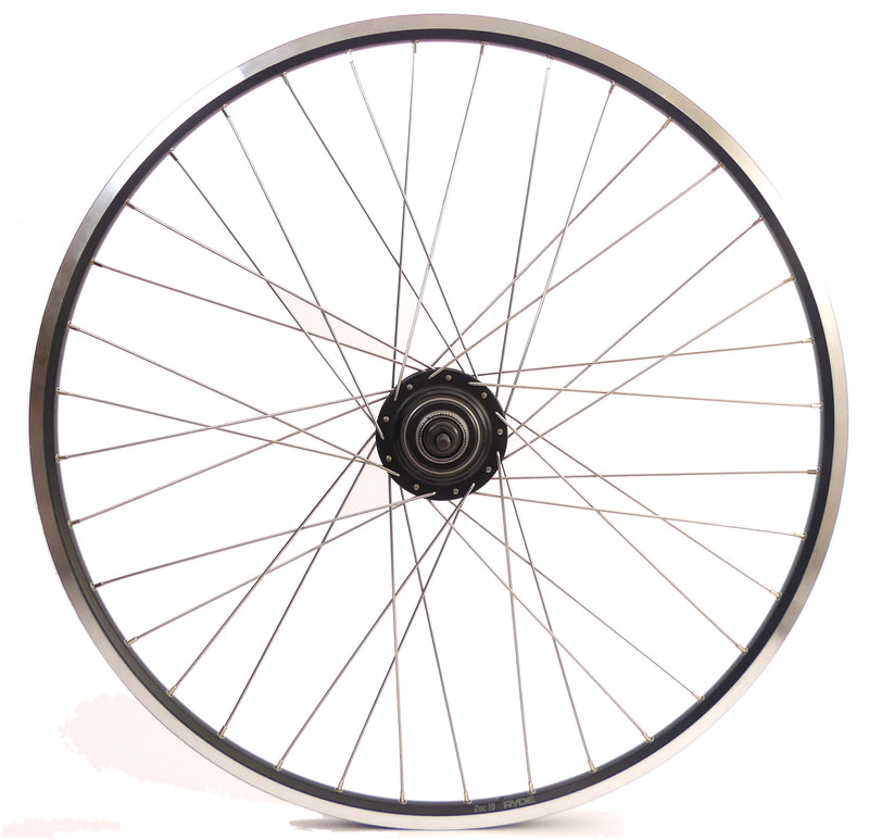 Load image into Gallery viewer, Shimano achterwiel 28 inch nexus 8 naaf (zwart) - zac19 velg (zwart) met rvs spaken - voor schijfrem