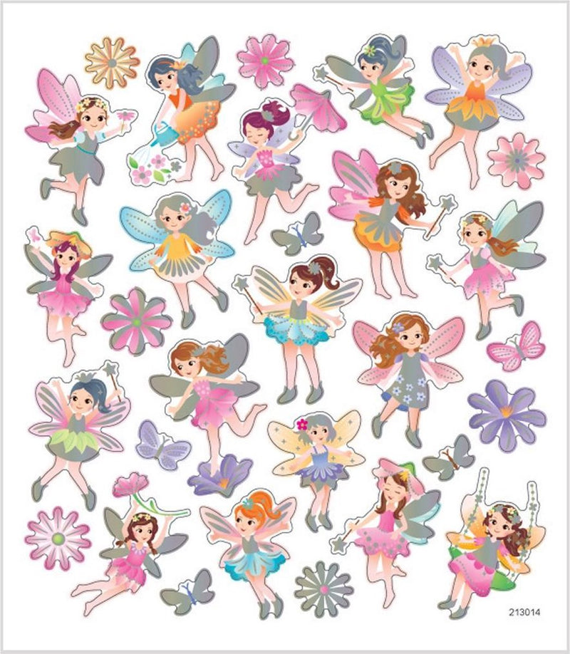 ギャラリービューアに画像をロードする, Creativ company stickers feëen - zelfklevende stickers - transparante plastic folie - met zilverfolie glitterlak details - geschikt voor kaarten knutselen - 15x16,5 cm - 1 set