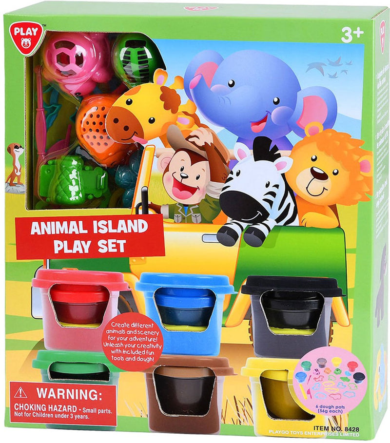 Afbeelding laden in galerijviewer, Playgo dieren eiland kleiset. 6 kleipotjes