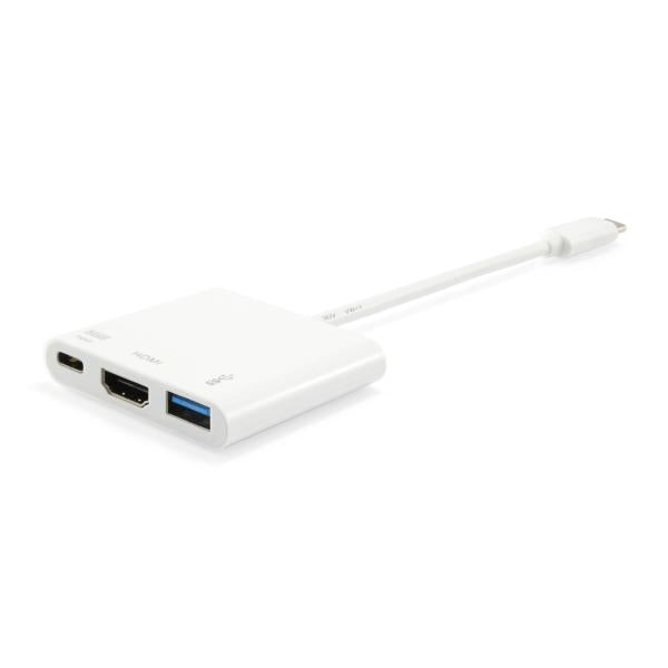 Load image into Gallery viewer, Equip 133461 usb type c to hdmi female usb a female pd adapter, 4k, pastic, 15cm, white