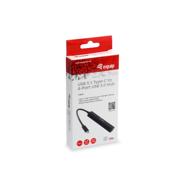 Load image into Gallery viewer, Equip 128954 4-port usb hub, usb 3.2 gen 1 type-c -> usb 3.2 gen 1 type-a, 5000 mbit s, black