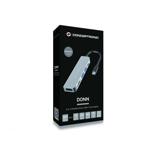 Load image into Gallery viewer, Conceptronic donn02g 6-in-1 multifunctional usb hub adapte, usb 3.2 gen 1 type-c, hdmi, 5 gbps, alu