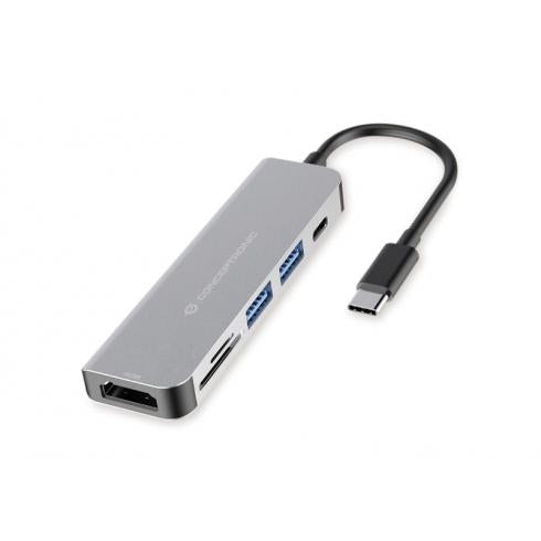 Load image into Gallery viewer, Conceptronic donn02g 6-in-1 multifunctional usb hub adapte, usb 3.2 gen 1 type-c, hdmi, 5 gbps, alu