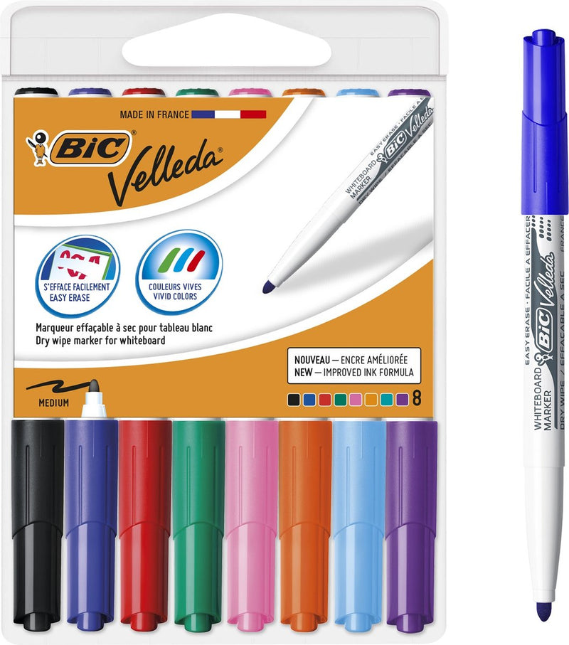 Afbeelding laden in galerijviewer, Bic velleda whiteboard markers met etui - diverse kleuren - 8 stuks
