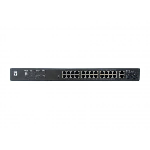 Load image into Gallery viewer, Levelone gep-2821 28-port gigabit poe switch, 24x poe outputs, 2x gigabit rj45, 2x gigabit sfp, 1u