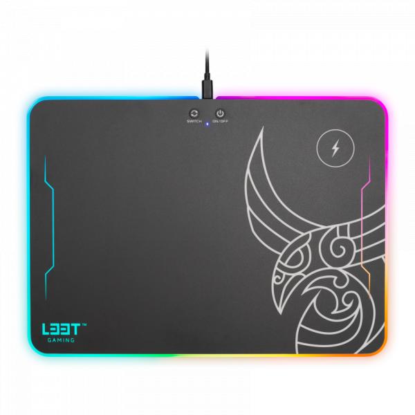 Load image into Gallery viewer, L33t gaming 160378 kvennavagn rgb hard gaming mat w qi charge, 355 x 255 x 5.8 mm, black
