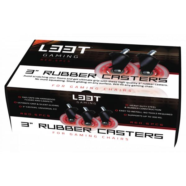 Load image into Gallery viewer, L33t gaming 160530 3inch rubber casters, red, 5pcs