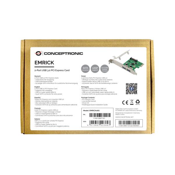 Load image into Gallery viewer, Conceptronic emrick06g emrick 2-port usb 3.0 pcie card, pcie, usb 3.2 gen 1 (3.1 gen 1) pci 2.0, sa
