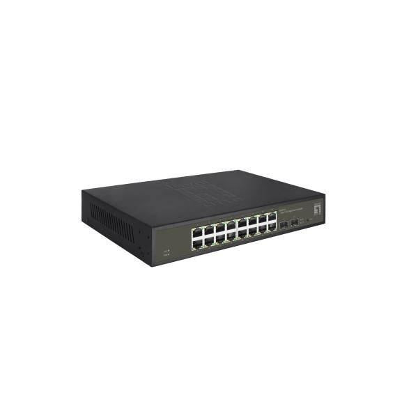 Load image into Gallery viewer, Levelone ges-2118 hilbert 18-port smart lite managed l2 switch, 16x rj45 gigabit, 2x sfp, 1000 mbps