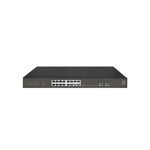 Load image into Gallery viewer, Levelone ges-2118p hilbert 18-port gigabit poe smart lite managed l2 switch, 16x poe, 230w, 2x sfp
