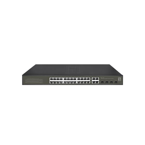 Load image into Gallery viewer, Levelone ges-2128p hilbert 28-port gigabit poe smart lite managed switch, 24x poe, 380w, 4x sfp rj45