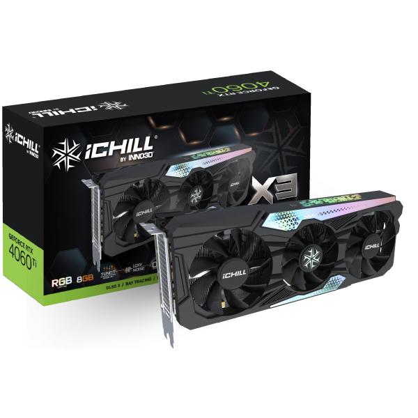 Laden Sie das Bild in Galerie -Viewer, Inno3d inno3d c406t3-08d6x-17113389 geforce rtx 4060 ti ichill x3, 8gb gddr6, 128-bit, 2595, 18gbps