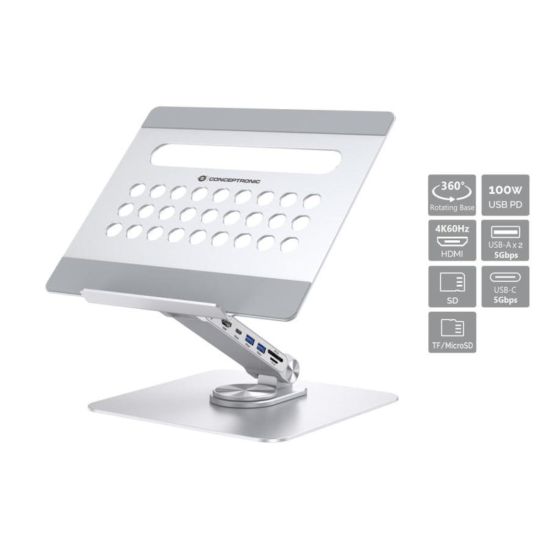 Load image into Gallery viewer, Conceptronic donn27g laptop stand with 7-in-1 docking station, 360° rotating, usb 3.2 gen 1 type-c
