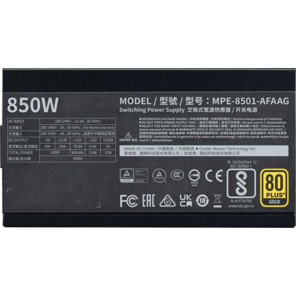 Load image into Gallery viewer, Cooler master mpe-8501-afaag-3eeu mwe gold 850 v2 atx3.1 black, 850w, 90% @typ, 120mm, 4x pcie 6+2