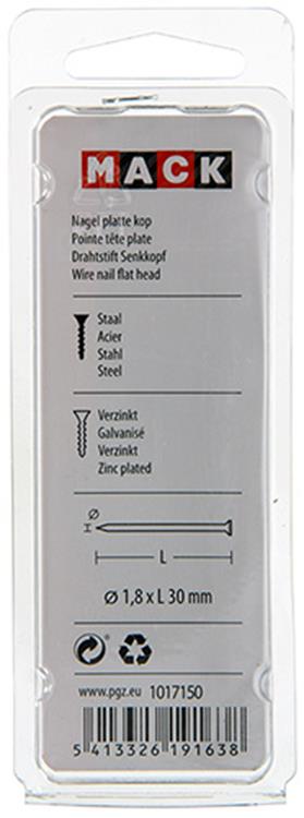 Afbeelding laden in galerijviewer, Mack 1017150 - nagel platte kop staal verzinkt 100 gr 1,8 x 30 mm | 5 stuks