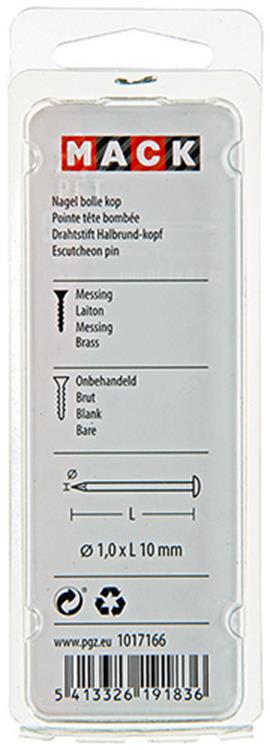 Afbeelding laden in galerijviewer, Mack 1017166 - nagel bolle kop messing 20 gr 1,0 x 10 mm | 10 stuks