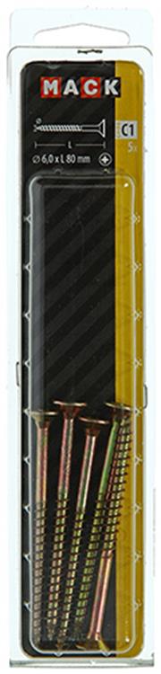 Afbeelding laden in galerijviewer, Mack 1017265 - spaanplaatschroef vz kop geelverz. 5 st 6,0 x 80 mm | 5 stuks
