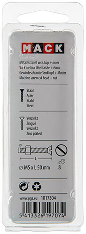 Laden Sie das Bild in Galerie -Viewer, Mack 1017504 - metaalschroef verz. kop + moer verz. 8 st m5 x 50 mm | 10 stuks
