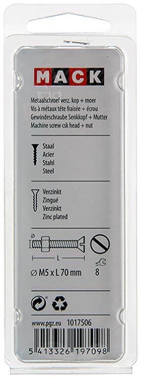 Chargez l'image dans la visionneuse de la galerie, Mack 1017506 - metaalschroef verz. kop + moer verz. 6 st m5 x 70 mm | 10 stuks