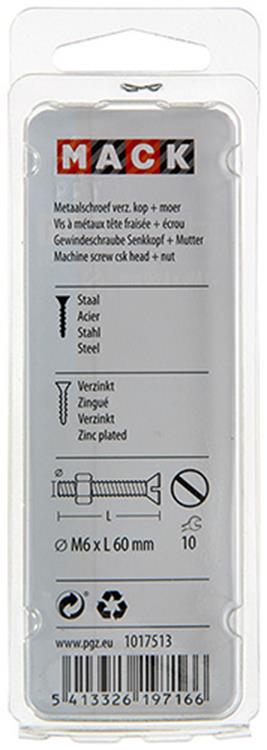 Afbeelding laden in galerijviewer, Mack 1017513 - metaalschroef verz. kop + moer verz. 5 st m6 x 60 mm | 10 stuks