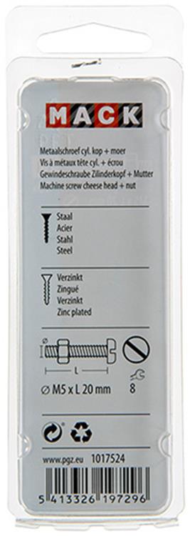 Afbeelding laden in galerijviewer, Mack 1017524 - metaalschroef cyl. kop + moer verz. 15 st m5 x 20 mm | 10 stuks