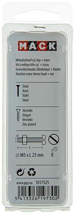 Afbeelding laden in galerijviewer, Mack 1017525 - metaalschroef cyl. kop + moer verz. 14 st m5 x 25 mm | 10 stuks