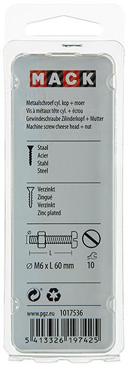 ギャラリービューアに画像をロードする, Mack 1017536 - metaalschroef cyl. kop + moer verz. 4 st m6 x 60 mm | 10 stuks