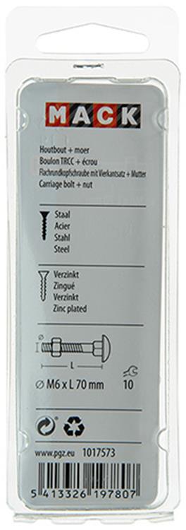 Afbeelding laden in galerijviewer, Mack 1017573 - houtbout + moer staal verzinkt5 st m6 x 70 mm | 5 stuks