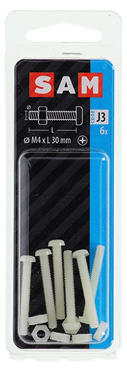 Afbeelding laden in galerijviewer, Mack 1017641 - metaalschroef cyl. kop + moer nylon 6 st m4 x 30 mm | 10 stuks